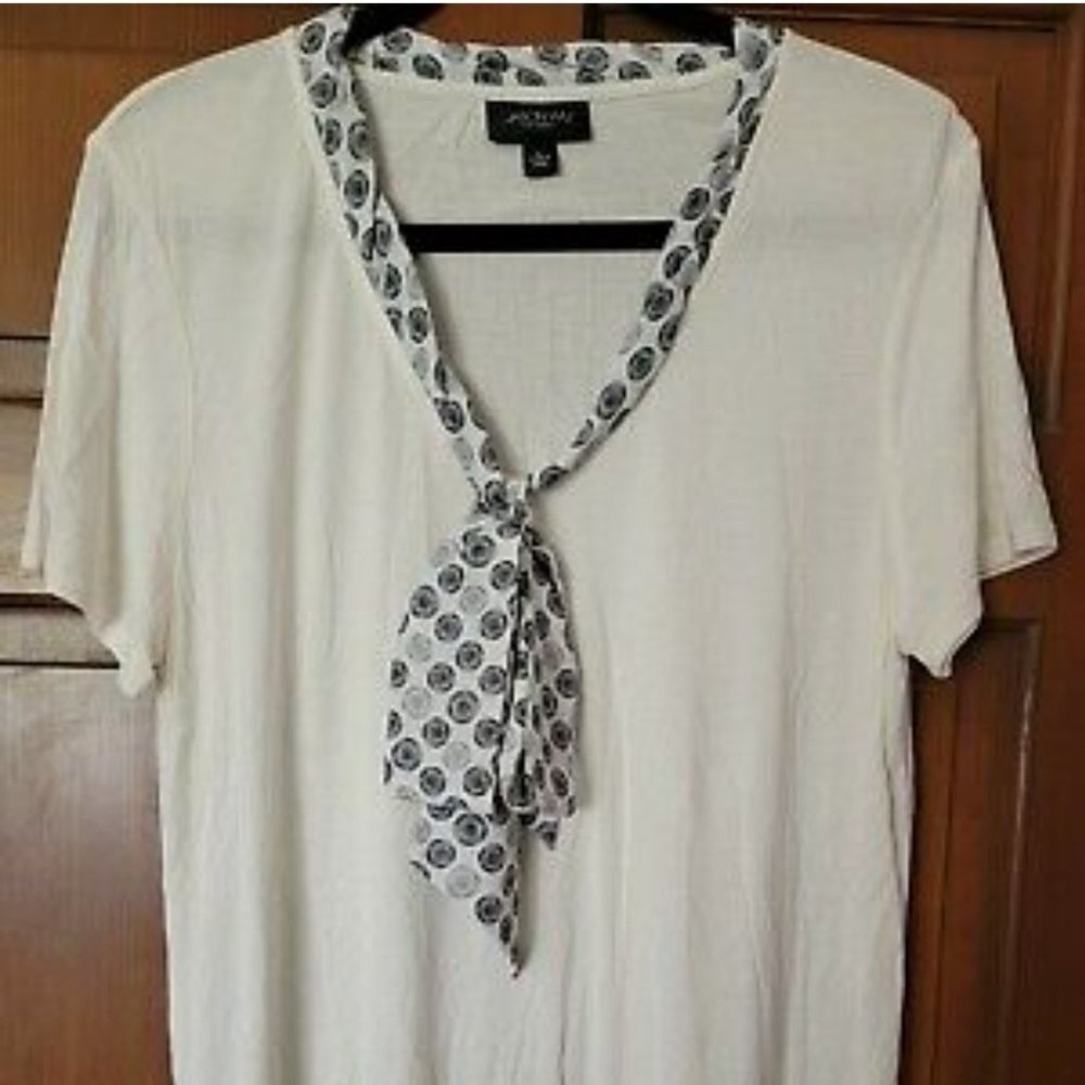 New Jason Wu women top shirt blouse with a tie white rayon L 12 14 short sleeve